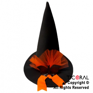 SOMB BRUJA HALLOWEEN NEGRO CON APLIQUE NARANJA FLUO x 1